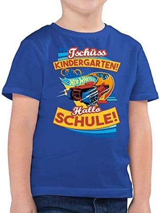 Kinder T-Shirt Jungen - Hot Wheels Jungen - Tschüss Kindergarten! Hallo Schule! - 116 (5/6 Jahre) - Royalblau - Shirt Kindergarten Tshirt Abschied schulanfänger Kinder-Shirt - F130K