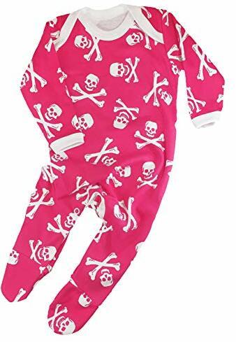 Baby Moo's | Baby Totenkopf Pyjama Jungen oder Mädchen Alternative Piraten Strampler Jolly Roger – Halloween Gothic Baby Kleidung oder Baby Geschenk | Rosa