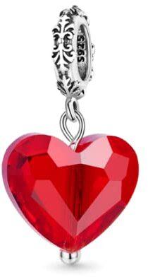 GNOCE Charm Anhänger Klarer Kristall Herz Anhänger aus 925 Sterling Silber Bunte Schmuck Geschenk für Frauen Mädchen Fit Schlangenkette Armbänder/Halskette (Rot)