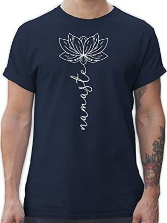 T-Shirt Herren - Yoga und Wellness Geschenk - Namaste Lotusblüte Yoga Chakra - XL - Navy Blau - Tshirt Tshirts für männer Shirt Shirts Maenner t s Baumwolle Fun Mann welne e Meditation - L190