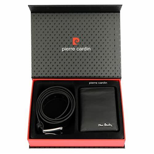 Pierre Cardin Herren Geldbörse und Gürtel, Münz- & Kartenfächer, Geschenkset, RFID Kartenschutz, Echtes Leder, Schwarz