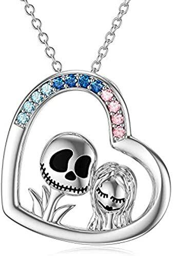 TwoAnts Nightmare Before Christmas Kette Schmuck 925 Sterling Silber Jack Skellington und Sally Anhänger Halskette Halloween Valentinstag Weihnachten Geschenk für Sie Frauen Freundin Mädchen