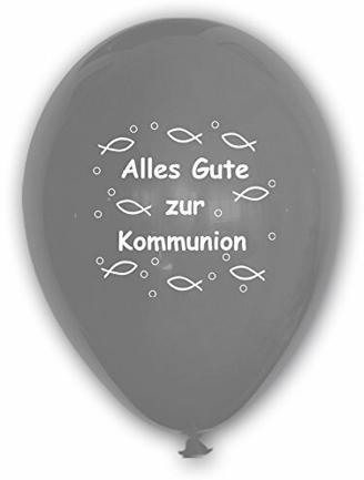10 Luftballons Alles Gute zur Kommunion, Silber mit weißem Aufdruck, ca. 30 cm Durchmesser