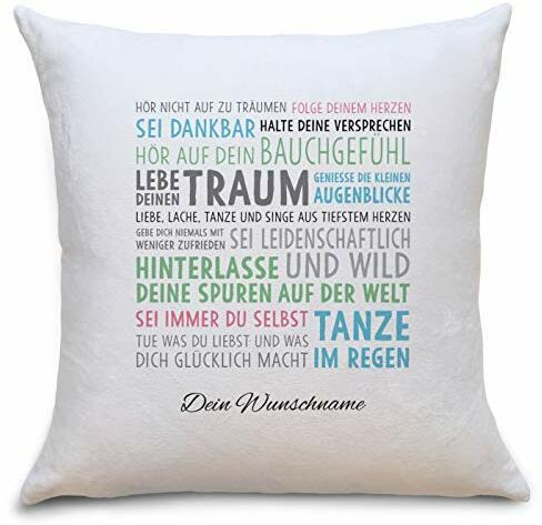 OWLBOOK Lebe Deinen Traum Kissenhülle personalisiert Geschenkideen Geschenke Konfirmation Jugendweihe Kommunion Firmung 18. Geburtstag Abitur Mädchen Junge Teenager
