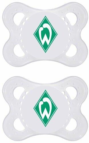MAM Football Schnuller im 2er-Set, Original Schnuller im Fan Design vom SV Werder Bremen, zahnfreundlicher Baby Schnuller aus MAM SkinSoft Silikon, 0-6 Monate