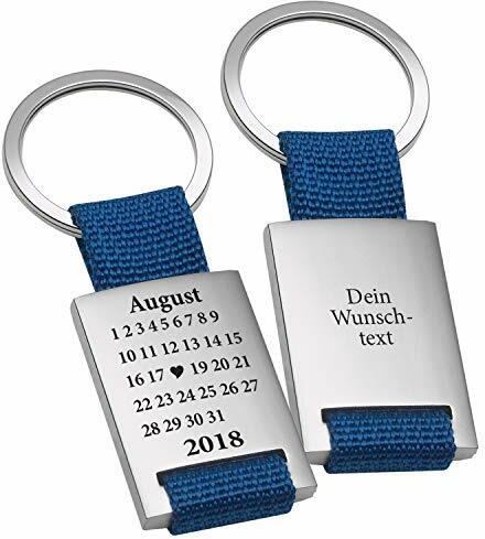 Geschenke 24 Schlüsselanhänger mit Gravur I Schönster Tag I Blau I Romantischer Anhänger mit Kalender und Wunschtext graviert I Liebesgeschenk für Partner zum Jahrestag I personalisiert mit Datum