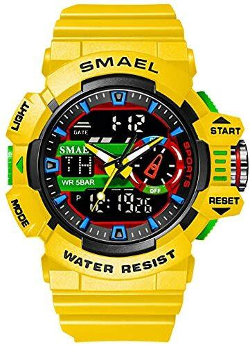 SMAEL Herren Digitaluhr Militär Sportuhren Tactical Armbanduhr Military Watch Uhr Sportuhr Outdoor Digital 5 ATM Wasserdicht Uhren Männer Stoppuhr Kalender Wecker Countdown Datum,Gelb