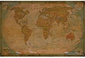 GREAT ART® Fototapete – Map of The World – Wandbild Dekoration historische Weltkarte Weltkugel Old School Antik Globus Old Map Used Look Retro vintage Wandtapete Fotoposter Wanddeko (210 x 140 cm)