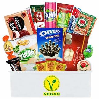 Vegane Süßigkeiten aus aller Welt - Asiatische, afrikanische, osteuropäische, süd & nord amerikanische Süßigkeiten Box – Vielfältige Sweets & Snacks Candy Box - Süssigkeiten Box vegan Geschenk