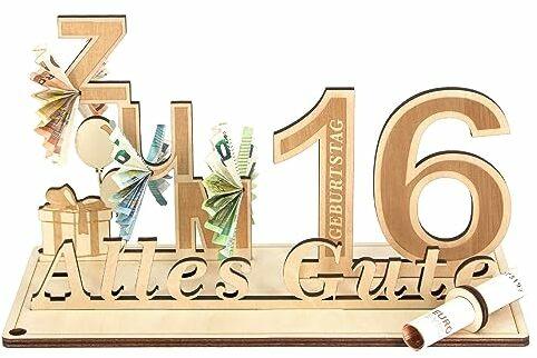 Giftota Geldgeschenk 16.Geburtstag, Geschenke zum 16 Geburtstag Mädchen Junge, 16.Geschenke aus Holz Dekoration