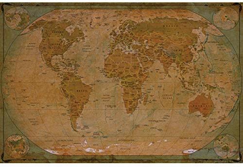 GREAT ART® XXL Poster – Historische Weltkarte – Wandbild Dekoration Globus Antik Vintage World Map Used Atlas Landkarte Old School Wandposter Fotoposter Wanddeko Bild(140 x 100 cm)
