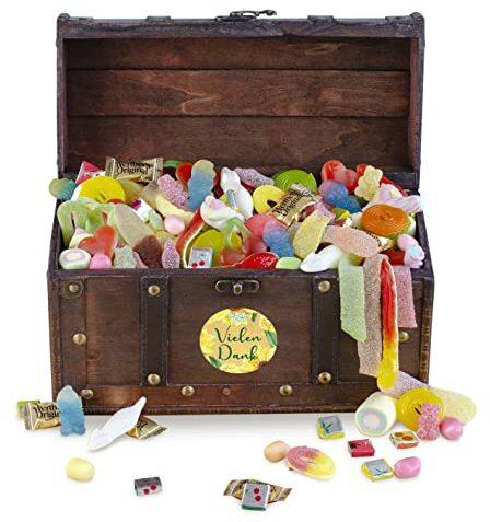 Schmatztruhe Vielen Dank – Schöner Süßigkeiten-Mix in nostalgischer Schatztruhe, süßes Geschenk zum Danke sagen