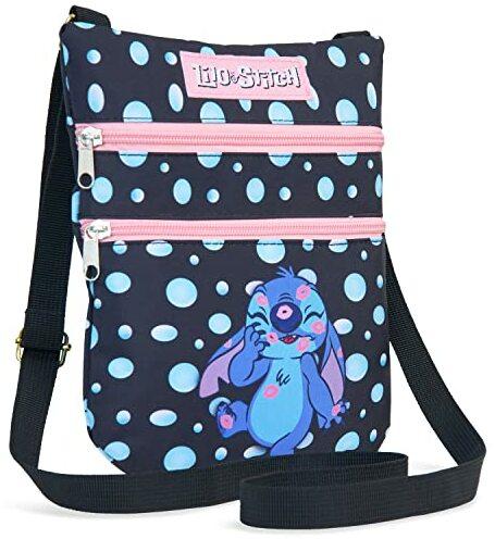 Disney Stitch Umhängetasche Mädchen Schultertasche Kinder (Schwarz)