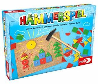 Noris 606049101 Hammerspiel, Lern- und Geschicklichkeitsspiel mit 50 bunten Holzbauteilen in verschiedenen Formen, für Kinder ab 4 Jahren