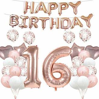 Luftballon zum 16. Geburtstag, Dekorationen in Roségold, 16 Luftballons, Happy 16th Birthday, Partyzubehör, Nummer 16, Folie, Mylar-Ballons, Latex-Ballon, Geschenke für Mädchen, Jungen, Frauen, Männer