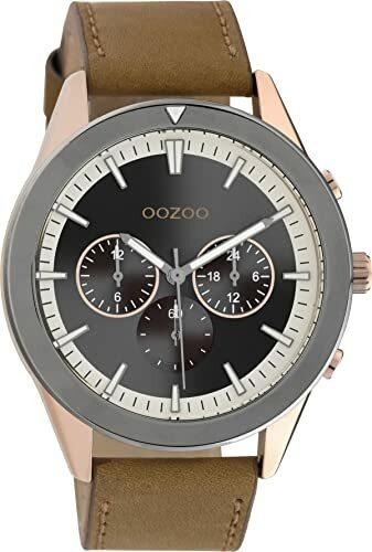 Oozoo Herren Armbanduhr mit Lederband 45 MM Rose/Silbergrau/Braun C10800
