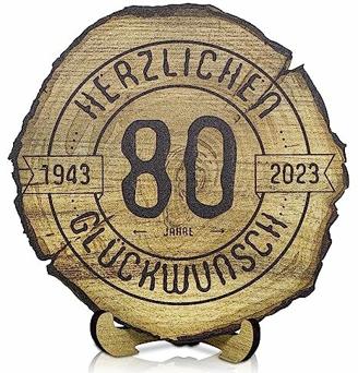 DARO Design - Baumscheibe Holzscheibe - 80 Jahre - Größe 20cm - Geschenk zum 80. Geburtstag, Jahrestag, Jubiläum - Herzlichen Glückwunsch