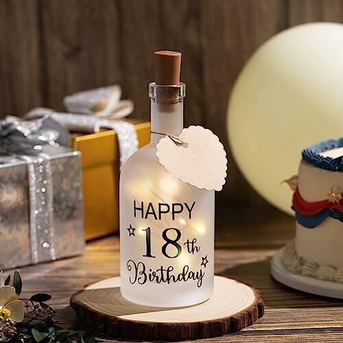BBTO LED Flaschenlicht Happy 18th Birthday Flasche mit LED Beleuchtung 18. Geburtstag Beleuchtete Dekoflasche Geschenk zum Geburtstag für Freundin Mädchen