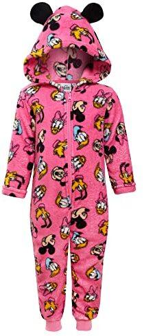 Disney Minnie Mouse & Friends Einteiler für Mädchen Fleece-Schlafanzug mit Reißverschluss, dunkelrosa, 4 Jahre