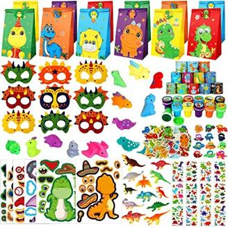 RichSmile 170 Stück Dinosaurier Party Mitgebsel Kindergeburtstag Gastgeschenke Geschenk, Dino Party Dinosaurier Stempel Kinder Tattoos Schnapparmband Geschenktüten Kinder Dino Deko kindergeburtstag