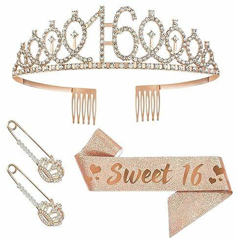 Kinretixia® 16. Geburtstag Mädchen Deko Schärpe und Tiara, 16. Geburtstag Deko Geschenke für Frauen zum Geburtstag Alles Gute zum, 16. Geburtstag Mädchen Geschenke