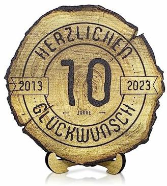 DARO Design - Baumscheibe Holzscheibe - 10 Jahre - Größe 20cm - Geschenk zum 10. Geburtstag, Jahrestag, Jubiläum - Herzlichen Glückwunsch