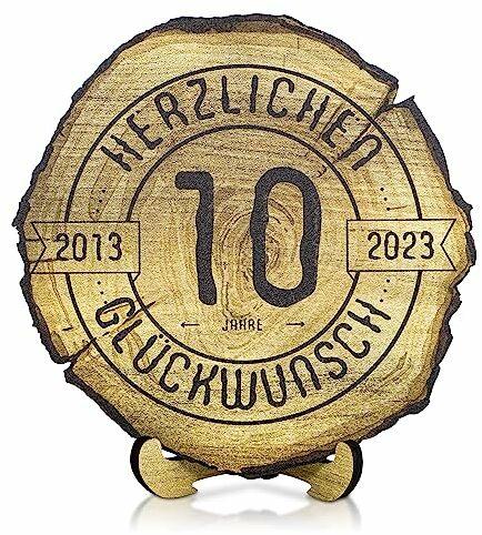 DARO Design - Baumscheibe Holzscheibe - 10 Jahre - Größe 20cm - Geschenk zum 10. Geburtstag, Jahrestag, Jubiläum - Herzlichen Glückwunsch
