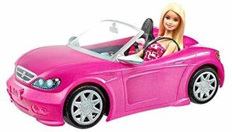 Barbie DJR55 - Puppe und Cabrio in rosa mit Glitzer, realistische Reifen und Barbie Logo, Spielzeug ab 3 Jahren