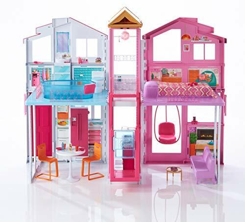 Barbie DLY32 - Stadthaus mit 3 Etagen, zusammenklappbar, viele Zubehörteile, Puppenhaus für Kinder ab 3 Jahren
