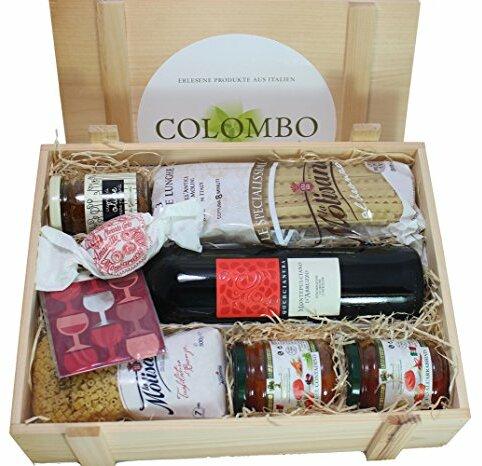 Italienisches Geschenkset "Italienisch für Anfänger" - Präsentkiste aus Holz gefüllt mit Rotwein u. anderen italienischen Spezialitäten-
