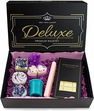BRUBAKER Cosmetics 8 teiliges Bio Badepralinen Geschenkset "Deluxe Lavendel" - Edel - Vegan - Natürliche Inhaltsstoffe - Handgemacht - inkl. Geschenkbox