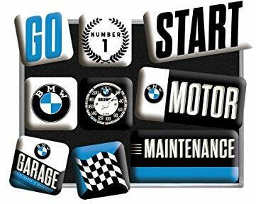Nostalgic-Art Retro Kühlschrank-Magnete BMW – Motor – Geschenk-Idee für Auto Zubehör Fans, Magnetset für Magnettafel, Vintage Design, 9 Stück, 9