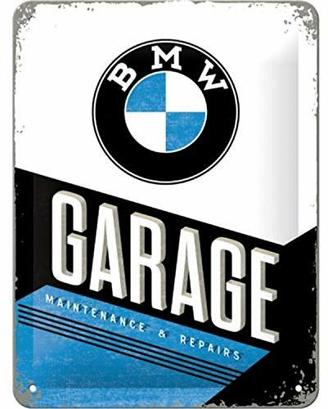 Nostalgic-Art Retro Blechschild, BMW – Garage – Geschenk-Idee für Auto Zubehör Fans, aus Metall, Vintage-Design zur Dekoration, 15 x 20 cm