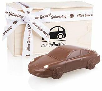 Porsche 911 Carrera - Geburtstag - Auto aus Vollmilchschokolade | Holzkästchen mit Geburtstagsschleife | Geburtstagsgeschenk für Autoliebhaber | Kinder | Erwachsene | Mann | Frau