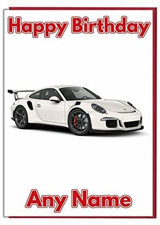Sport Auto Weiß Porsche Personalisierte Geburtstagskarte – Jeder Name und Alter Druck auf der Vorderseite