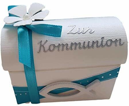 Geschenkverpackung TRUHE Taufe Kommunion/Konfirmation/Firmung/Taufe TÜRKIS