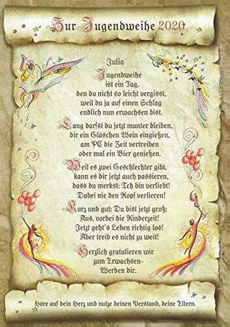 Die Staffelei Geschenk Karte Urkunde Jugendweihe, Zeichnung mit humorvollem Gedicht, A4 Bild-Präsent zum Erwachsenwerden, persönlich durch Wunschtext