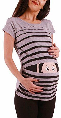 Witzige süße Umstandsmode T-Shirt mit Motiv Schwangerschaft Geschenk - Kurzarm (Grau, Large)