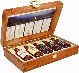 Pràban na Linne Whisky Probier- und Geschenkset, 5 x 50 ml in hochwertiger Holzkiste | Té Bheag, MacNaMara, Poit Dhubh 8, Poit Dhubh 12, Poit Dhubh 21 | Whisky Geschenkset & Probierset