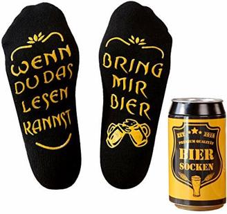 Bier Socken Herren, Bier Geschenk für Männer, WENN DU DAS LESEN KANNST BRING MIR BIER, lustige Socken als Geburtstagsgeschenk,Vatertagsgeschenk für Bierliebhaber (Schwarz, 37-44)