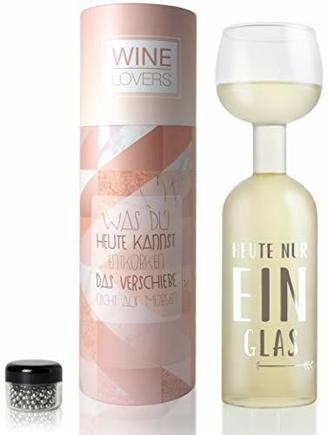Wine Lovers Weinflasche Glas "Heute nur ein Glas" - Weinglas Flasche XXL mit Spruch - Weinglas lustig als perfekte Geschenkidee - inkl. Reinigungsperlen