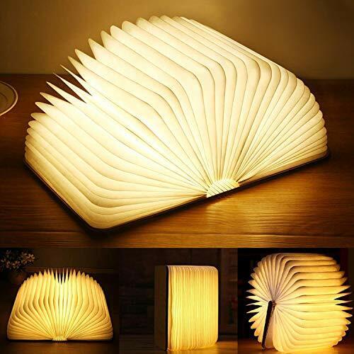 Yuanj LED Buchlampe, Hölzerne Buch Lampe, USB Aufladbare Buchlampen, Aurora Lampe Buch 360° Faltbar, Dekorative Lampen/Nachtlicht, Kreatives Geschenk für Frauen/Eltern/Kinder(2500mAh/warmweiß Licht)