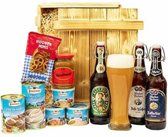 Bayern Geschenkkorb „München“ für Männer & Frauen | Bier Geschenkset mit bayerischen Wurst Spezialitäten zum Geburtstag, Vatertag