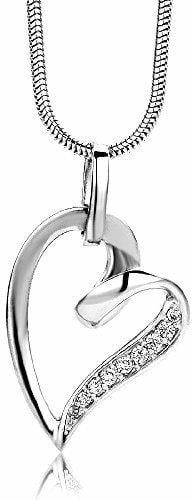Miore Damen-Halskette mit Herz-Anhänger – Filigrane Kette aus 925 Sterling Silber mit Zirkonia Steinen – Halsschmuck 45 cm lang, Silber