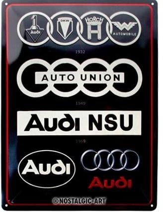 Nostalgic-Art Retro Blechschild Audi – Logo Evolution – Geschenk für Auto Zubehör Fans, aus Metall, Vintage-Design zur Dekoration, 30 x 40 cm