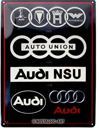 Nostalgic-Art Retro Blechschild, Audi – Logo Evolution – Geschenk-Idee für Auto Zubehör Fans, aus Metall, Vintage-Design zur Dekoration, 30 x 40 cm
