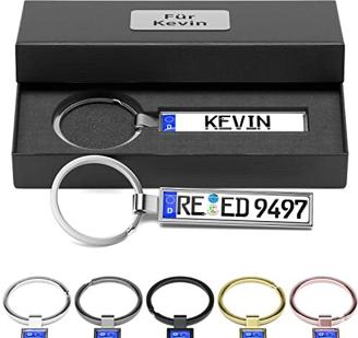 Bl4ckPrint Personalisierter Kennzeichen-Schlüsselanhänger wahlweise mit Geschenkbox Mini Nummernschild mit Namen beidseitig Gravur Auto Individuell als Geschenk Für Männer Autofans