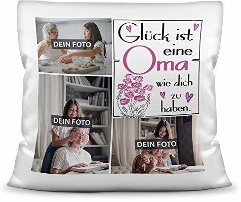Print Royal Foto-Kissen inkl. Füllung zum Selbstgestalten - für Oma - mit eigener Collage und Spruch - Bestes Fotogeschenk / Geburtstagsgeschenk - Kissen Polyester - Weiß
