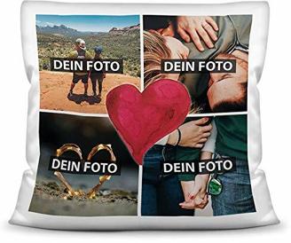 Foto-Kissen inkl. Füllung zum Selbstgestalten - mit eigener Collage Bedruckt - Liebe/ Familie/ Foto-Geschenk/ Deko-Kissen/ 40x40 - Polyester Weiß