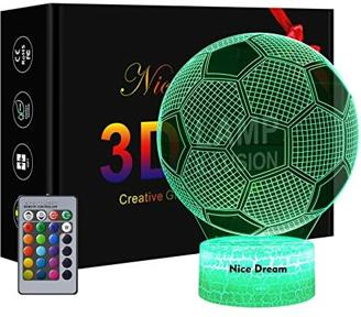 Fußball 3D Nachtlicht für Jungen, 3D Optische Täuschungs lampe, Dimmbare 3D Nachtlicht mit 16 Farben Ändern und Fernbedienung, Geburtstags und Weihnachtsgeschenke für Kinder(Fußball)